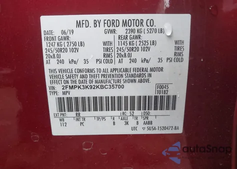2019 Ford Edge Titanium from USA, damaged, VIN 2FMPK3K92KBC35700